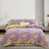 百合颂紫 100% Cotton Double Gauze Four‑Piece Bedding Set, A‑Class Safe Yarn‑Dyed Jacquard Reversible Floral Duvet Cover Set