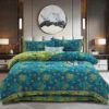 百合颂蓝色 Baby Friendly Safe Cotton Double Gauze Four-Piece Bed Set, Dual-Sided Jacquard Yarn Dyed Fabric, A Standard No Fluorescent with Button Closure