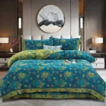 Baby Friendly Safe Cotton Double Gauze Four-Piece Bed Set, Dual-Sided Jacquard Yarn Dyed Fabric, A Standard No Fluorescent with Button Closure