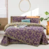 石亭仙树紫色 Double Layer Cotton Gauze Bed Sheet Set, Breathable Skin-Friendly 4pcs Bedding For All Seasons