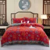 福临门1 Baby Friendly Safe Cotton Double Gauze Four-Piece Bed Set, Dual-Sided Jacquard Yarn Dyed Fabric, A Standard No Fluorescent with Button Closure