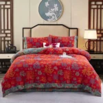 Baby Friendly Safe Cotton Double Gauze Four-Piece Bed Set, Dual-Sided Jacquard Yarn Dyed Fabric, A Standard No Fluorescent with Button Closure