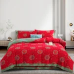 Baby Friendly Safe Cotton Double Gauze Four-Piece Bed Set, Dual-Sided Jacquard Yarn Dyed Fabric, A Standard No Fluorescent with Button Closure