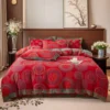 福星高照 Baby Friendly Safe Cotton Double Gauze Four-Piece Bed Set, Dual-Sided Jacquard Yarn Dyed Fabric, A Standard No Fluorescent with Button Closure