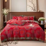 Baby Friendly Safe Cotton Double Gauze Four-Piece Bed Set, Dual-Sided Jacquard Yarn Dyed Fabric, A Standard No Fluorescent with Button Closure
