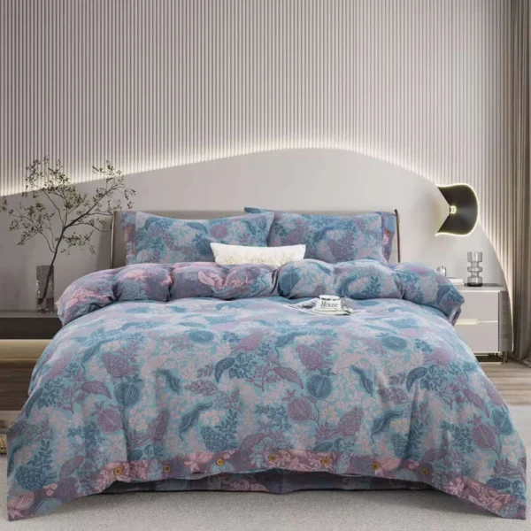 福禄果-(2) Baby Friendly Safe Cotton Double Gauze Four-Piece Bed Set, Dual-Sided Jacquard Yarn Dyed Fabric, A Standard No Fluorescent with Button Closure