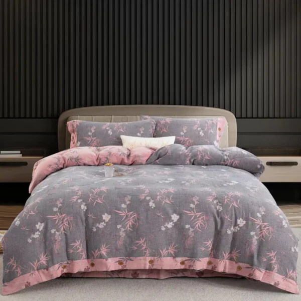 竹韵 Double Layer Gauze Cotton 4 Pieces Bedding Set, Easy Care Breathable Muslin Sheets That Gets Softer After Washing