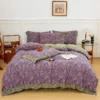 紫色花语 Double Layer Gauze Cotton 4 Pieces Bedding Set, Easy Care Breathable Muslin Sheets That Gets Softer After Washing