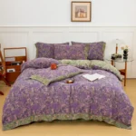 Double Layer Gauze Cotton 4 Pieces Bedding Set, Easy Care Breathable Muslin Sheets That Gets Softer After Washing