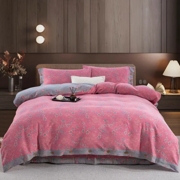 100% Cotton Double Layer Muslin Bedding Set, A-Class Baby Safe 4 Pieces Duvet Cover Sheet Pillowcases, Soft Breathable All Season Bed Linen