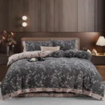 100% Cotton Double Layer Muslin Bedding Set, A-Class Baby Safe 4 Pieces Duvet Cover Sheet Pillowcases, Soft Breathable All Season Bed Linen