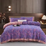 100% Cotton Double Layer Muslin Bedding Set, A-Class Baby Safe 4 Pieces Duvet Cover Sheet Pillowcases, Soft Breathable All Season Bed Linen