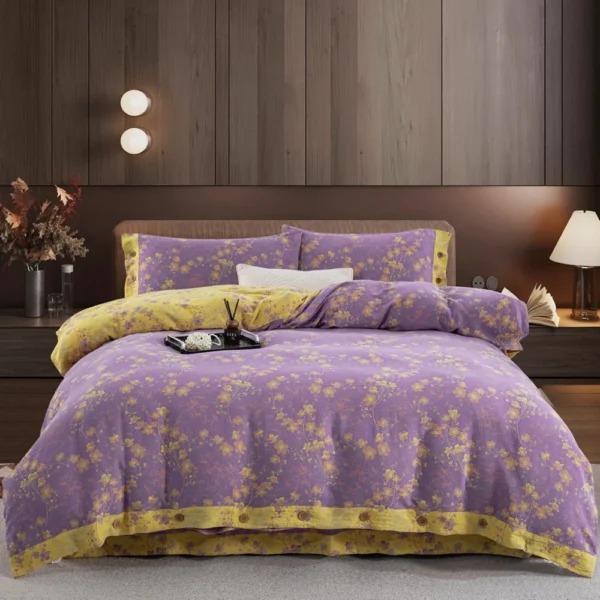 100% Cotton Double Layer Muslin Bedding Set, A-Class Baby Safe 4 Pieces Duvet Cover Sheet Pillowcases, Soft Breathable All Season Bed Linen