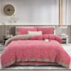 腊梅粉 100% Cotton Double Gauze 4-Piece Bedding Set – Reversible Yarn-Dyed Floral Jacquard