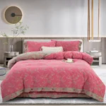 100% Cotton Double Gauze 4-Piece Bedding Set – Reversible Yarn-Dyed Floral Jacquard