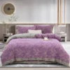 腊梅紫 100% Cotton Double Gauze 4-Piece Bedding Set – Reversible Yarn-Dyed Floral Jacquard