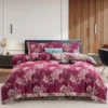 花开四季2 100% Cotton Double Gauze Four‑Piece Bedding Set, A‑Class Safe Yarn‑Dyed Jacquard Reversible Floral Duvet Cover Set