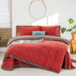 100% Cotton Double Gauze Four‑Piece Bedding Set, A‑Class Safe Yarn‑Dyed Jacquard Reversible Floral Duvet Cover Set
