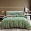 花间百合 100% Cotton Double Gauze Four‑Piece Bedding Set, A‑Class Safe Yarn‑Dyed Jacquard Reversible Floral Duvet Cover Set