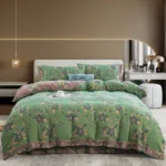 100% Cotton Double Gauze Four‑Piece Bedding Set, A‑Class Safe Yarn‑Dyed Jacquard Reversible Floral Duvet Cover Set