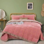 100% Cotton Double Gauze 4-Piece Bedding Set – Reversible Yarn-Dyed Floral Jacquard