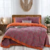 花香四溢紫色 100% Cotton Double Gauze Four‑Piece Bedding Set, A‑Class Safe Yarn‑Dyed Jacquard Reversible Floral Duvet Cover Set