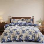 Yarn-Dyed Jacquard All-Cotton Double Gauze 4-Piece Bedding Kit, Dual-Side Usable A-Class Zero Fluorescence Bed Linens with Button Opening