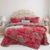 All Season 100% Cotton Double Gauze 4 Piece Bedding Set, A Class Safe Reversible Floral Quilt Cover for King Queen Bed