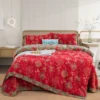 金玉满堂红色 100% Cotton Double Gauze 4-Piece Bedding Set – Reversible Yarn-Dyed Floral Jacquard