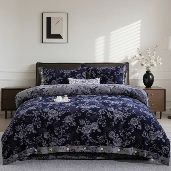All Season 100% Cotton Double Gauze 4 Piece Bedding Set, A Class Safe Reversible Floral Quilt Cover for King Queen Bed