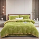 All Season 100% Cotton Double Gauze 4 Piece Bedding Set, A Class Safe Reversible Floral Quilt Cover for King Queen Bed