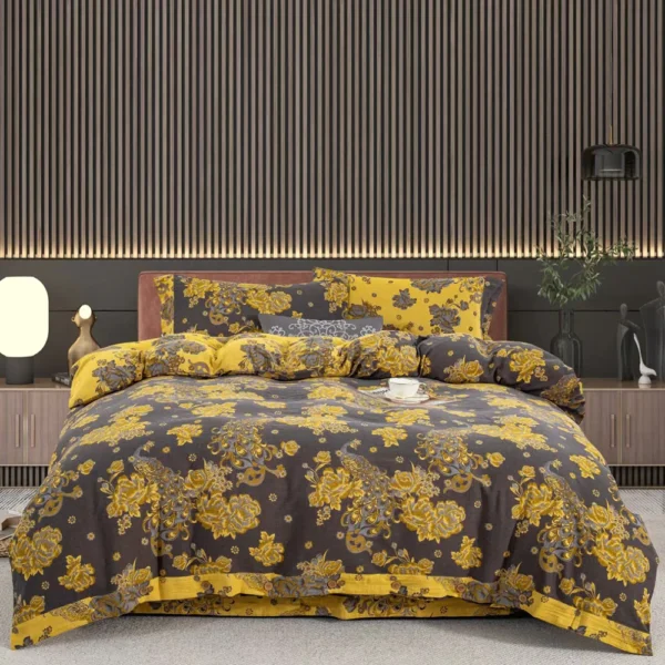 雀之灵黑金 100% Cotton Double Gauze Bedding Set 4 Pieces, A Class Baby Safe Soft Duvet Cover Set