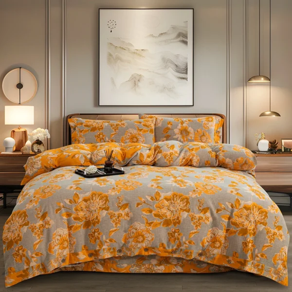 韶花满园 Double Layer Cotton Gauze Bed Sheet Set, Breathable Skin-Friendly 4pcs Bedding For All Seasons