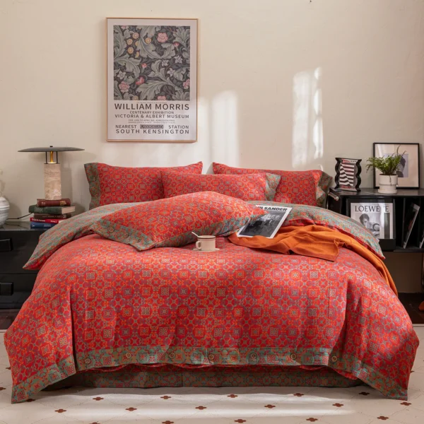 100% Cotton Double Layer Muslin Bedding Set, A-Class Baby Safe 4 Pieces Duvet Cover Sheet Pillowcases, Soft Breathable All Season Bed Linen
