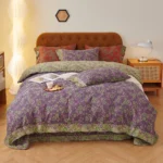 Yarn-Dyed Jacquard All-Cotton Double Gauze 4-Piece Bedding Kit, Dual-Side Usable A-Class Zero Fluorescence Bed Linens with Button Opening